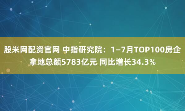 股米网配资官网 中指研究院：1—7月TOP100房企拿地总额5783亿元 同比增长34.3%
